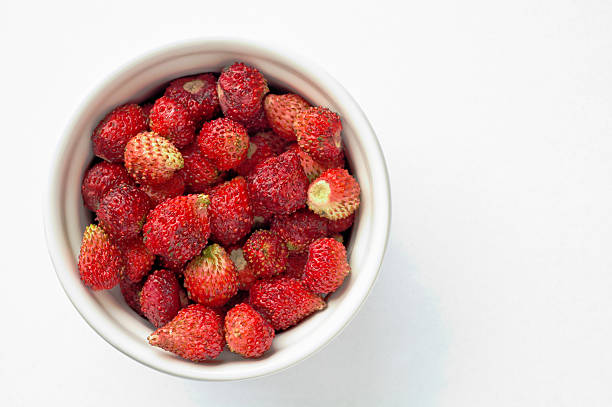 Wild strawberries  in china bowl stock photo