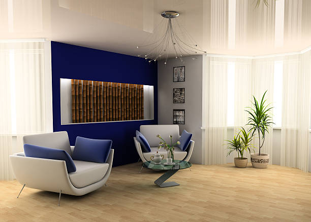 Drawing room White sofa in a drawing room 3d image bamboo flooring stock pictures, royalty-free photos & images