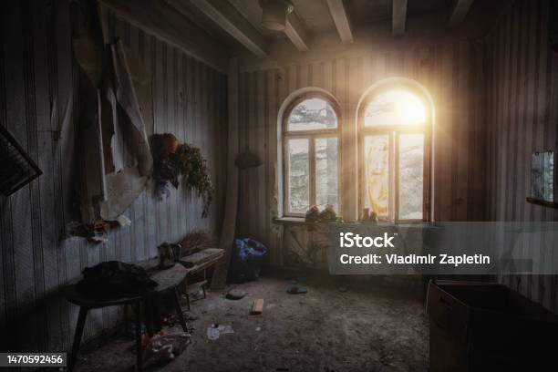 Dark Creepy Messy Room In Abandoned House Stock Photo - Download Image Now - Domestic Room, Dark, House
