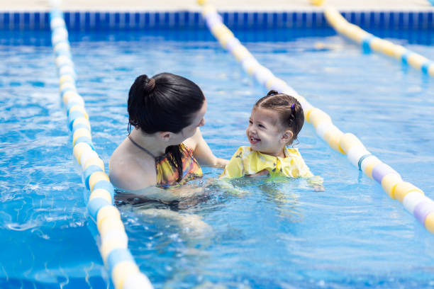 istock Mother and daughter in the poo 1470592706