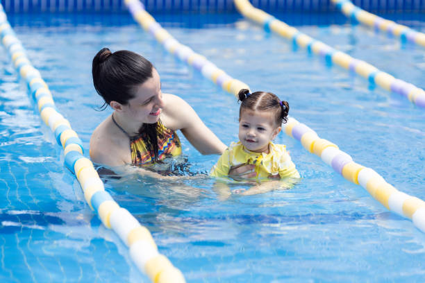 istock Mother and daughter in the pool 1470592722