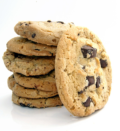 Stack of three chocolate chip cookies