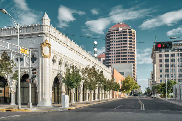 Office buildings in the financial district of downtown Albuquerque, New Mexico, USA on a sunny day.