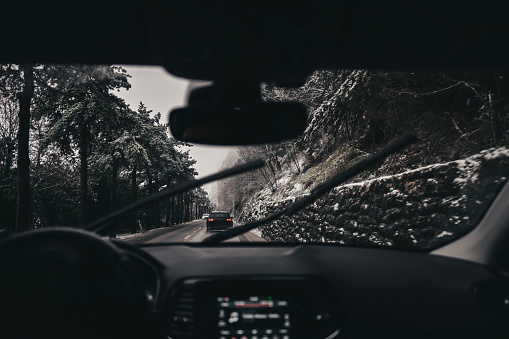 on the move, personal perspective, asphalt, country road, curve, driveway, drop, environment, mountain road, point of view, raindrop, wet, weather, water, travel