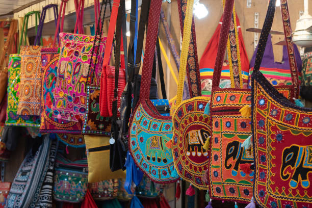 istock Beautiful handmade jaipuri bag displayed at market 1470597935