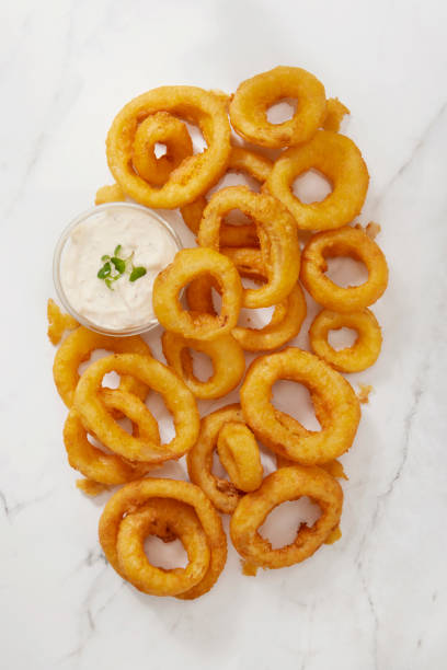Onion Rings with Creamy Ranch Dip stock photo