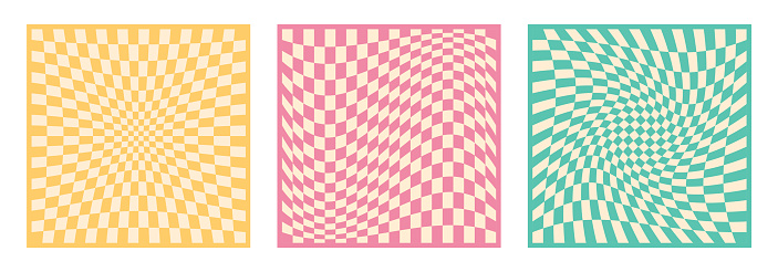 Groovy Checkered Backgrounds Set In Retro Style Stock Illustration ...