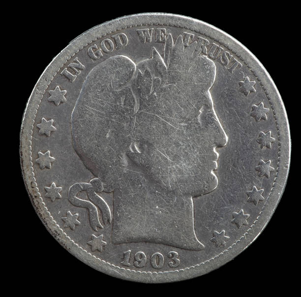 istock Badly worn 1903 Barber Liberty Head half dollar minted in New Orleans. 1470604906