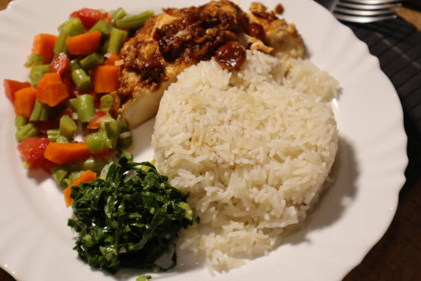 istock Plate Meal with Rice, Chicken, Cabbage and Salad 1470605619