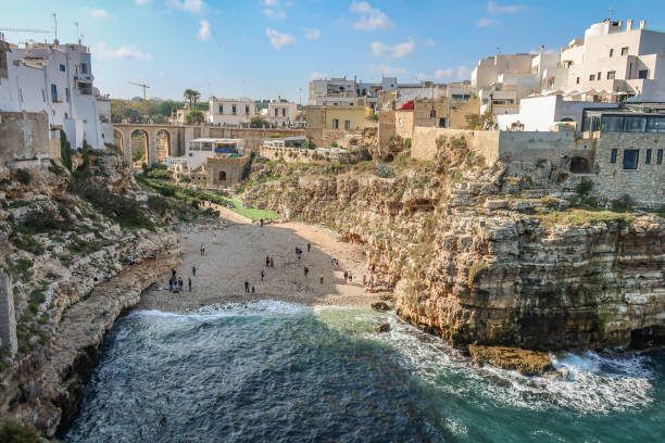 Famous Polignano beach in southern Italy stock photo