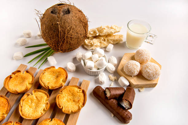 istock Coconut delights on a white background, coconut candy, baijinho and cocada 1470612192