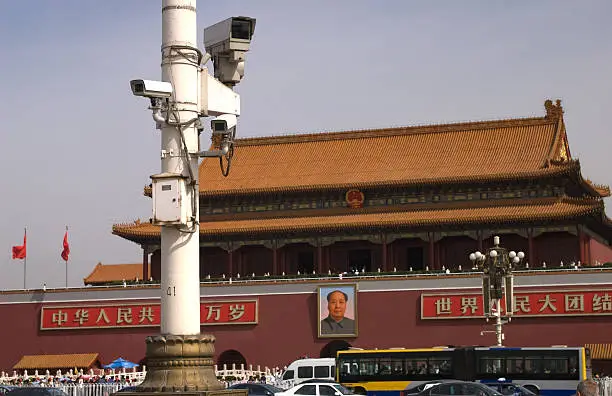 Security cameras in Tiananmen Square, Beijing China.