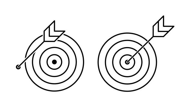 ilustrações de stock, clip art, desenhos animados e ícones de missed target,on target line icon set isolated on white background - missed chance