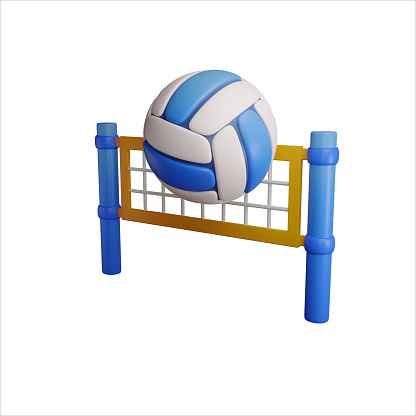 Volleyball, net and ball 3D render icon isolated white background.