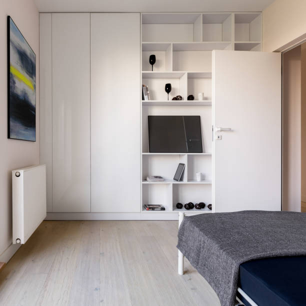 istock Bedroom with bookcase and closet 1470617921