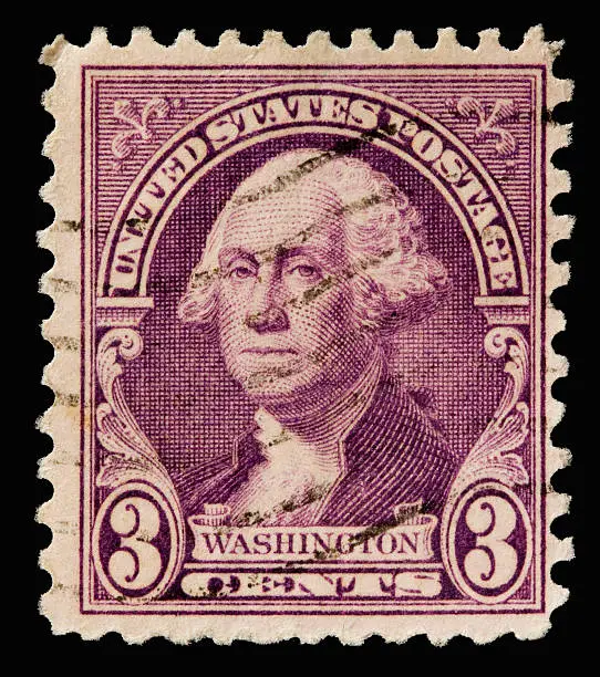 A 1932 issued 3 cent United States postage stamp showing George Washington.