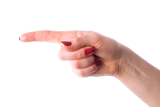 front pointing finger of woman stock photo