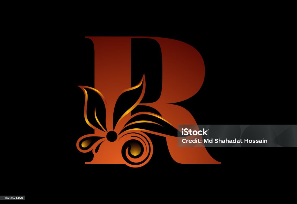 Letter R Botanic Floral Monogram Letter R Initial Alphabet With Botanical Elements ...