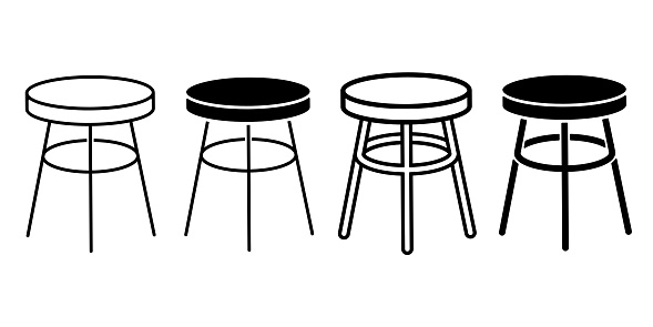 outline silhouette stool icon set isolated on white background