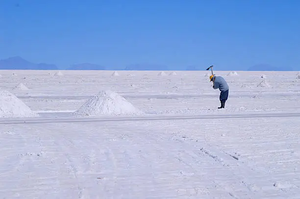 Salt extraction on the Salar de Uyuni in Bolivia. This is where Bolivian lithium could be extracted.