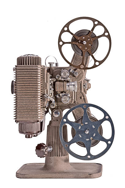 istock 1930's projector with film and reels, side view 147062401