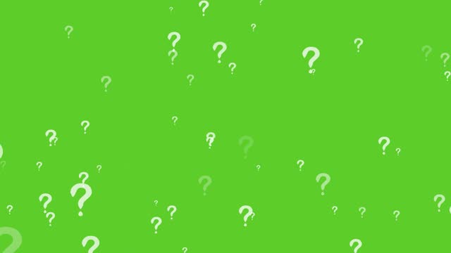 Question mark large size cone effect particle element on the green screen background concept what when where why and how to