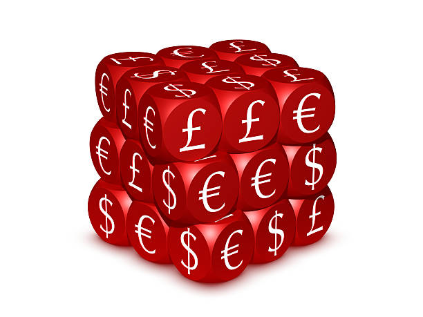 Cubes with currency symbols stock photo