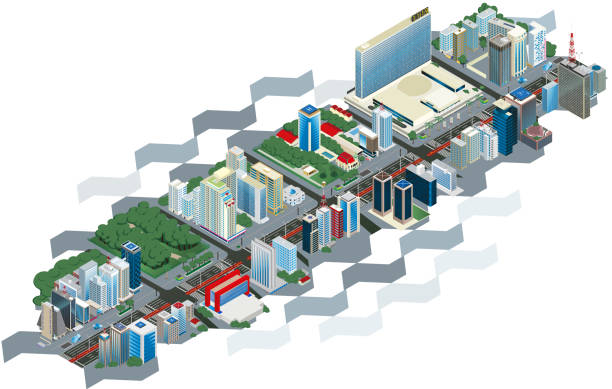 die stadt são paulo, paulista avenue, von trianon bis zum bahnhof consolação. isometrische darstellung. brazilien. sehr detailliert. - boulevard stock-grafiken, -clipart, -cartoons und -symbole