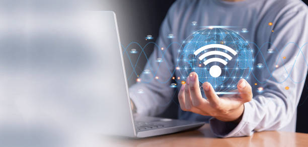 istock Using lap top, business with wifi icon, business communication social network concept 1470627636