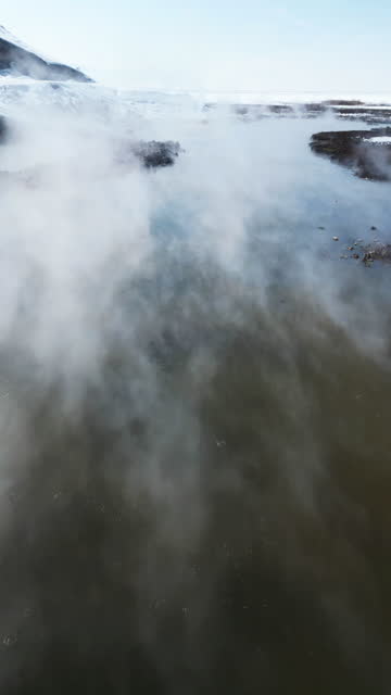 Steaming hot springs on the volcanic sulphur fields