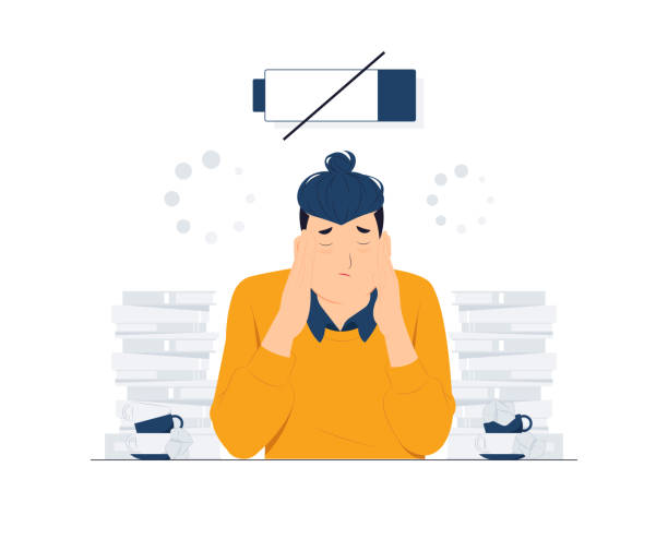 istock Frustrated, tired businessman after work, touching his head, feeling absolutely stress and exhausted because of overwork, Deadline, Tiredness concept illustration 1470631181