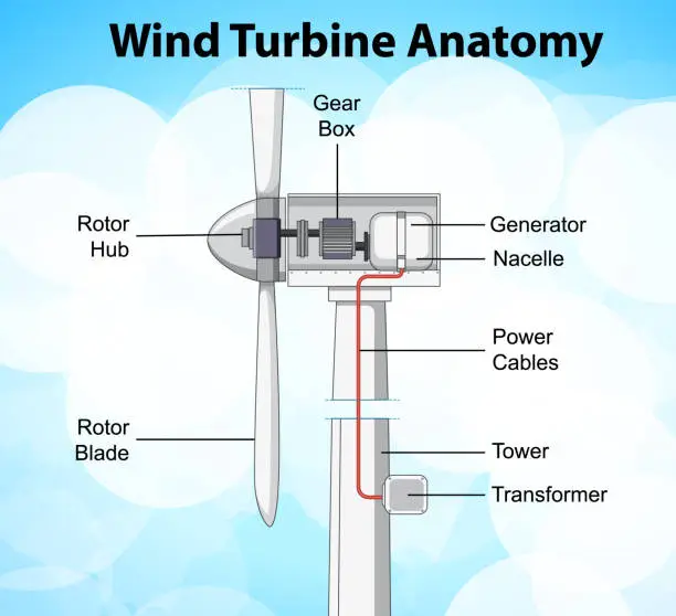 Vector illustration of Wind turbine anatomy diagram