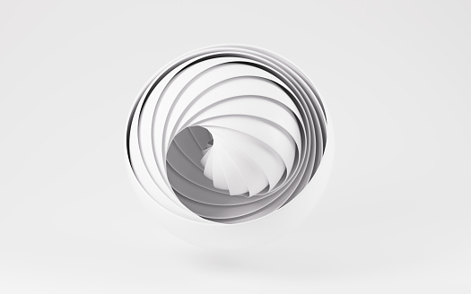White abstract sphere and curves, 3d rendering. Digital drawing.