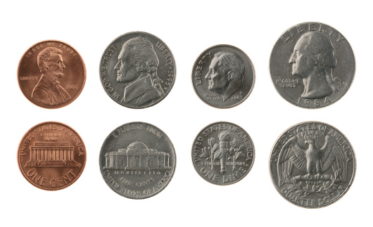 Nosotros monedas colección Aislado en blanco photo
