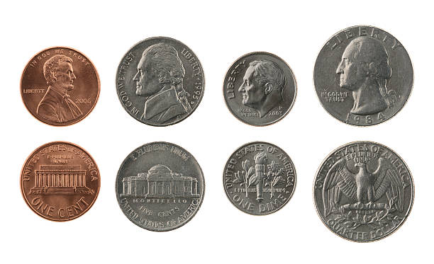 US Coins Collection Isolated on White US coins collection isolated on white, obverse and reverse ten cents stock pictures, royalty-free photos & images