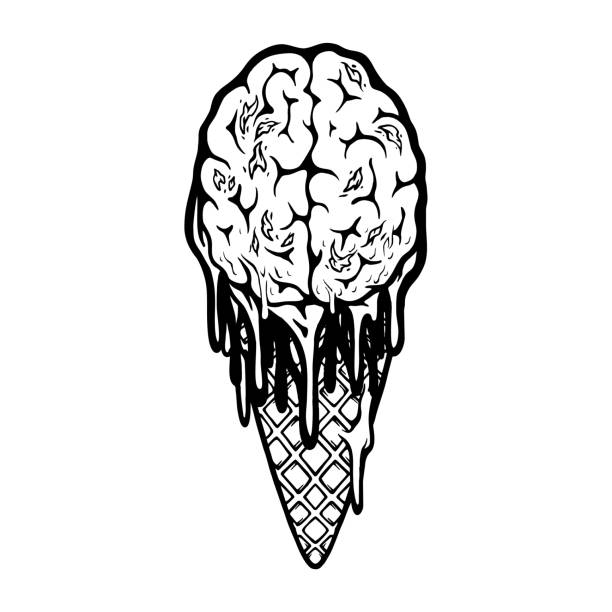 Creepy zombie ice cream brain monochrome Creepy zombie ice cream brain monochrome vector illustrations for your work logo, merchandise t-shirt, stickers and label designs, poster, greeting cards advertising business company or brands melting brain stock illustrations