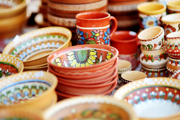 istock Ceramic dishes, tableware and jugs sold on Easter market in Vilnius, Lithuania 1470636164