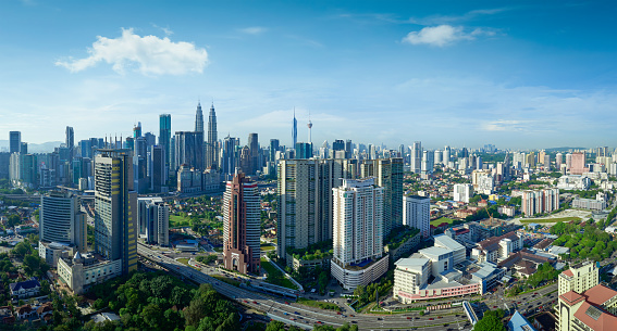 Panorama aerial morning view of beautiful Kuala Lumpur city skyline. Malaysia