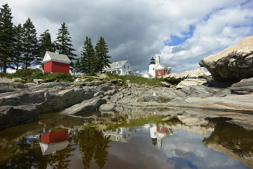 Iconic Pemaquid Point lighthouse park, Maine, USA
