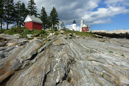 Iconic Pemaquid Point lighthouse park, Maine, USA