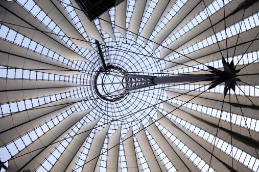 Looking up to the ceiling of the modern building on Potsdamer Platz, central Berlin, Germany.