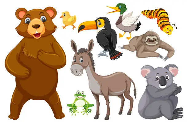 Vector illustration of Set of cute animals cartoon character