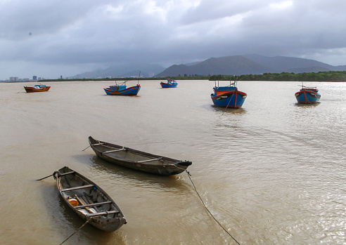 Boats anchored to avoid storms, Quy Nhon city, Binh Dinh province