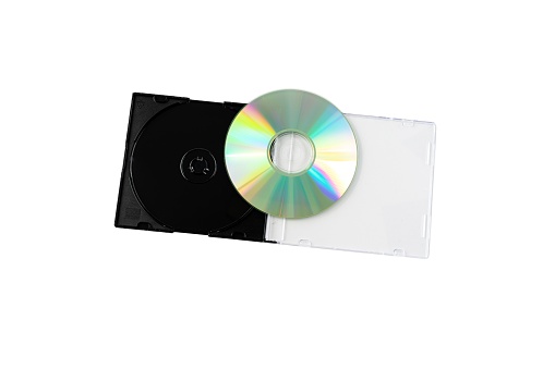 DVD with plastic box case isolated on white background