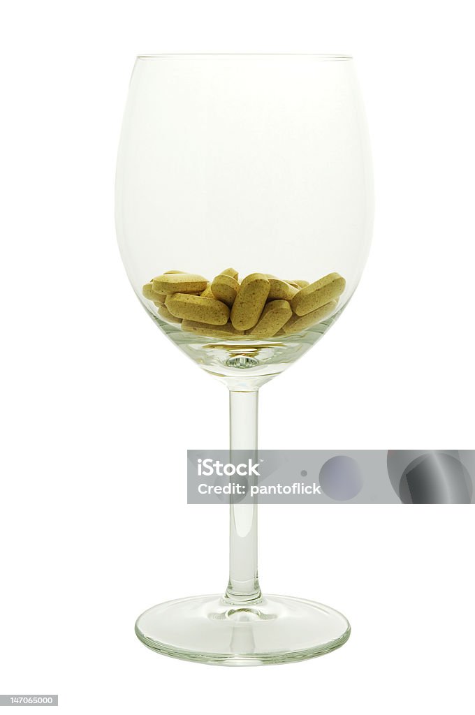 Copo de Vinho com pílulas - Royalty-free Branco Foto de stock