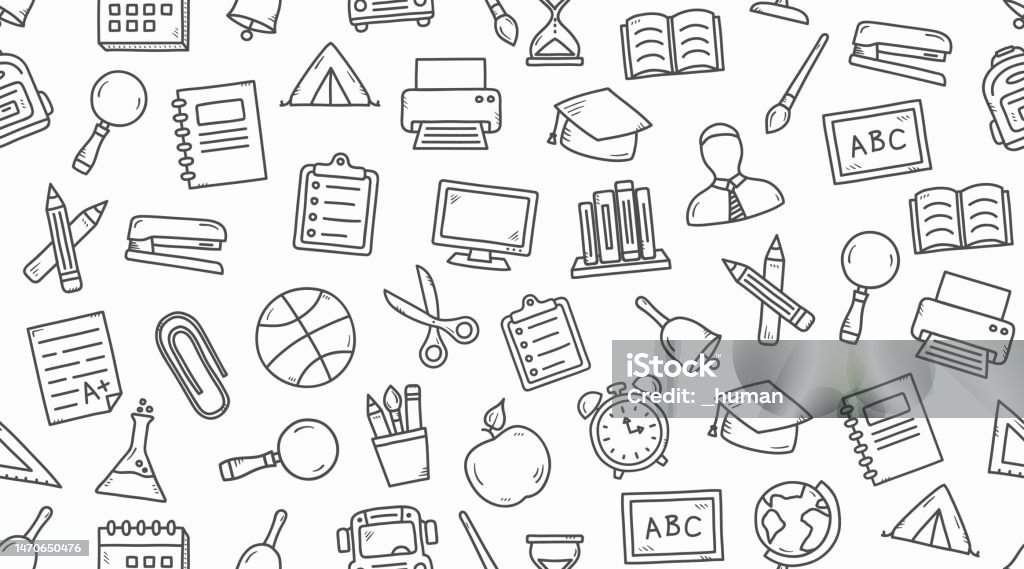 High Resolution School Pattern School Pattern Stock Illustration - Download Image Now - Backgrounds ...