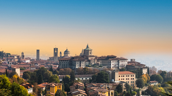 city of Bergamo alta during sunset, Bergamo city of Italian culture 2023