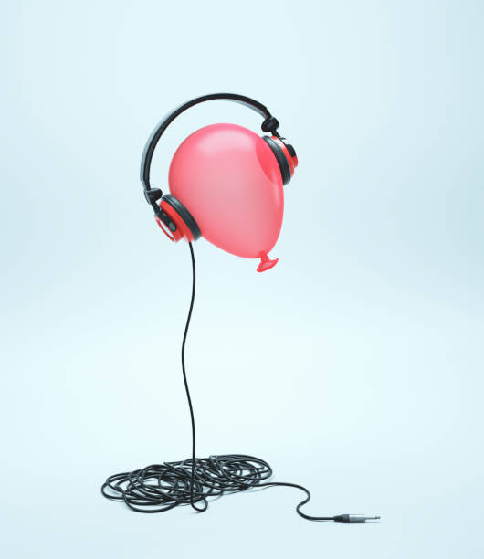 istock Air balloon listens music. Creativity and happiness concept. 1470654620