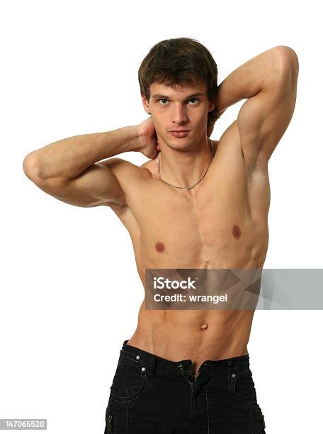 젊은 근육질의 남자 흰색 바탕에 그림자와 가냘픈에 대한 스톡 사진 및 기타 이미지 - 가냘픈, 근육질 체격, 남성