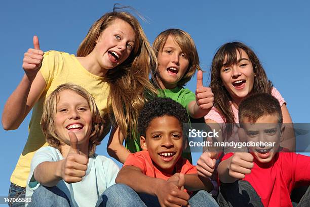 Group Of Diverse Kids Holding Thumbs Up Stock Photo - Download Image Now - Summer Camp, Child, Youth Organization